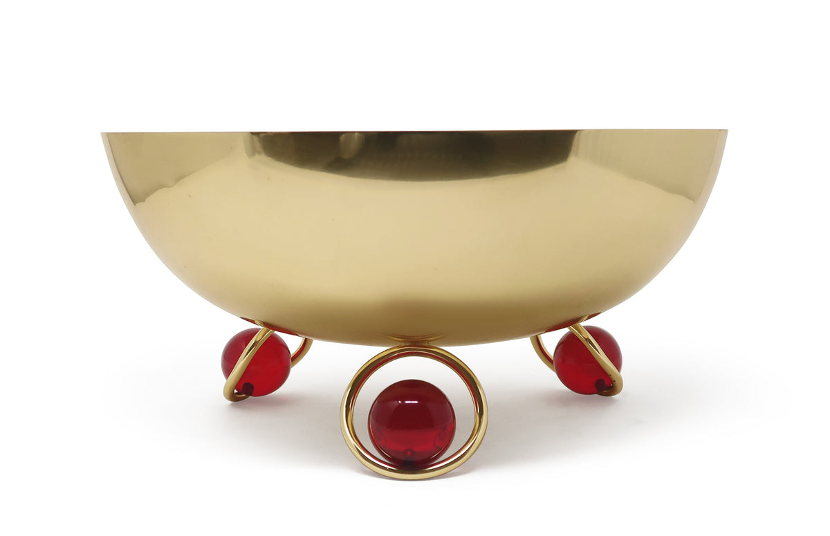 Large Salad Bowl Silver Inner Gold Outer with Ball Legs
