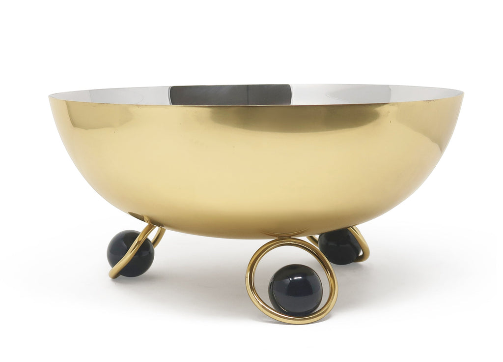 Large Salad Bowl Silver Inner Gold Outer with Ball Legs