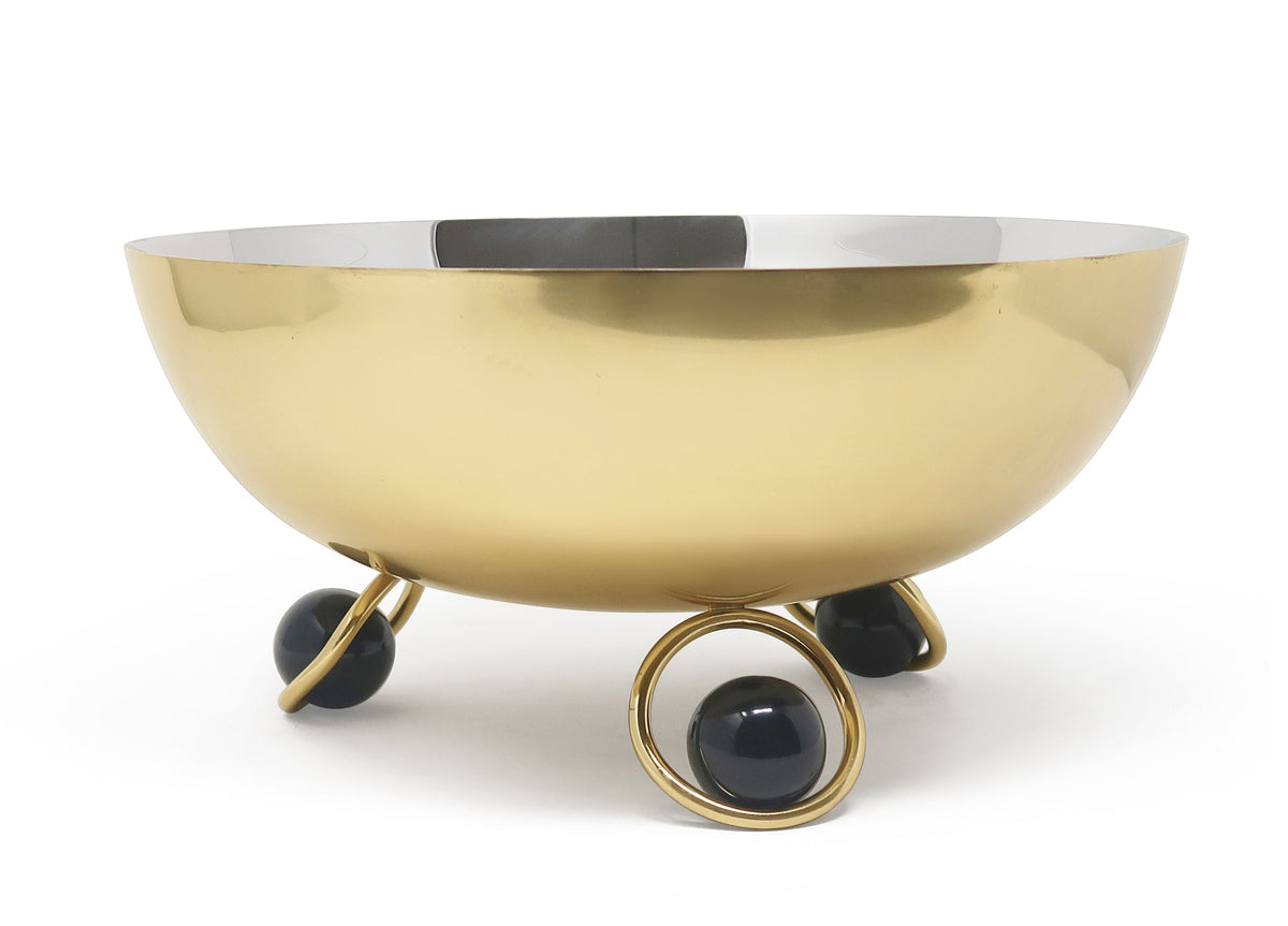 Large Salad Bowl Silver Inner Gold Outer with Ball Legs