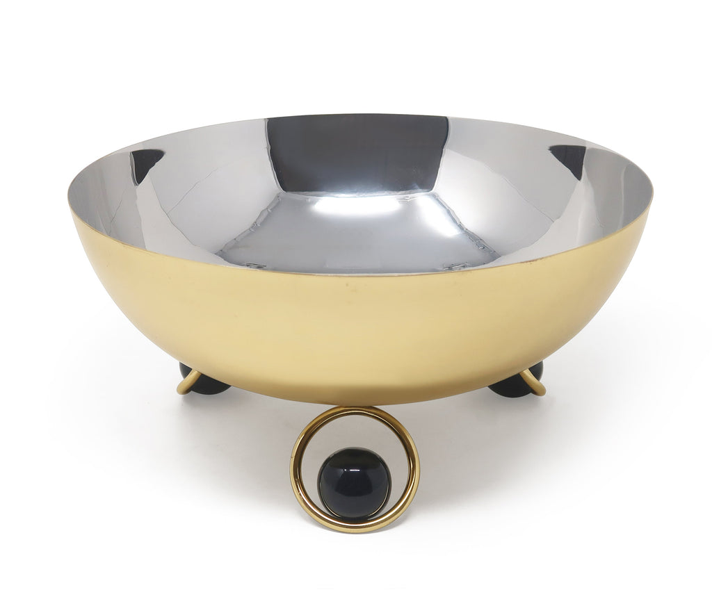 Large Salad Bowl Silver Inner Gold Outer with Ball Legs