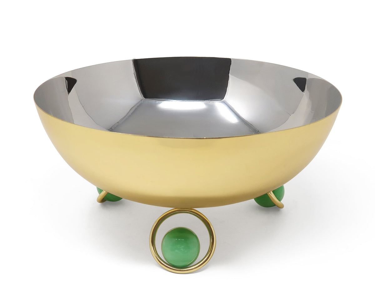 Large Salad Bowl Silver Inner Gold Outer with Ball Legs