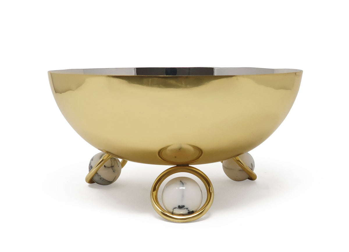 Salad Bowl Silver Inner Gold Outer with Ball Legs - 9.1"D