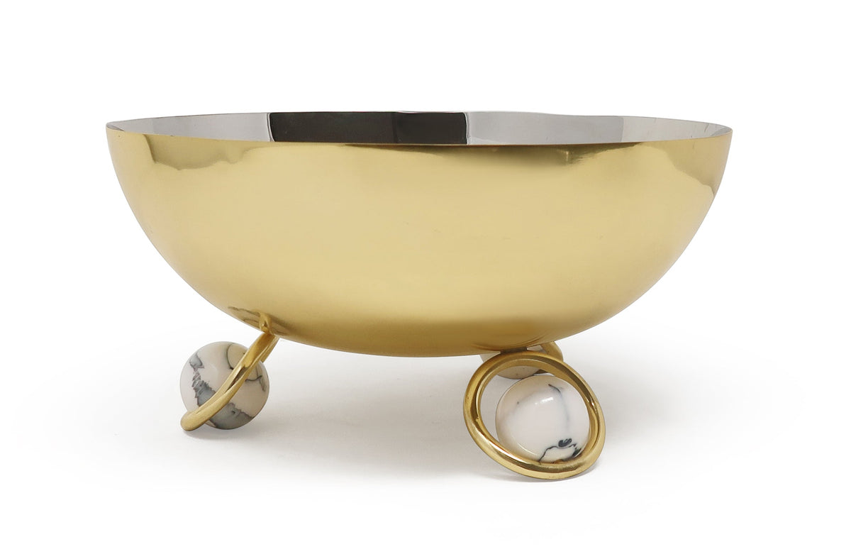 Large Salad Bowl Silver Inner Gold Outer with Ball Legs
