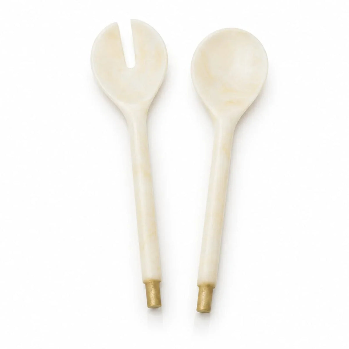 Accent Resin Salad Servers by Waterdale Collection in gold, cream marbled resin fork and spoon with gold metal tips