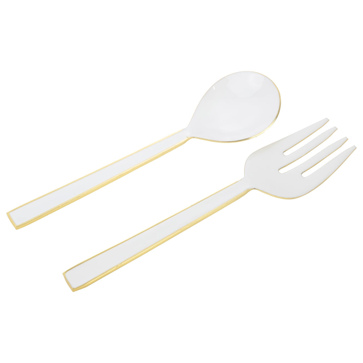 S/2 White Salad Server with Gold Rim and Back