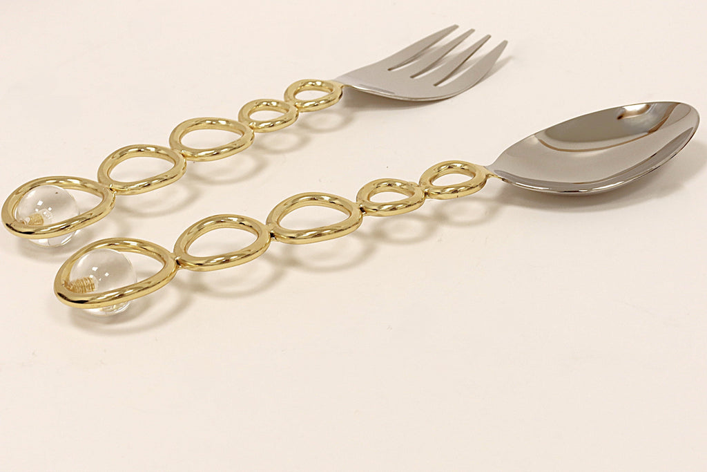 Cake/Salad Servers with Gold Loop Design and Clear Ball