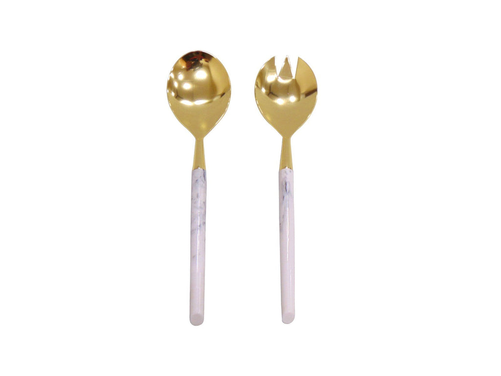 Gold Salad Server Set with Marble Handle, 10.6"L