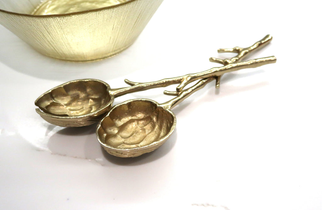 Gold Salad Servers with Branch Design