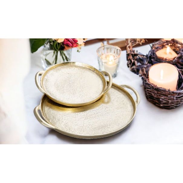 Gold Circular Serving Tray, 14.25"D
