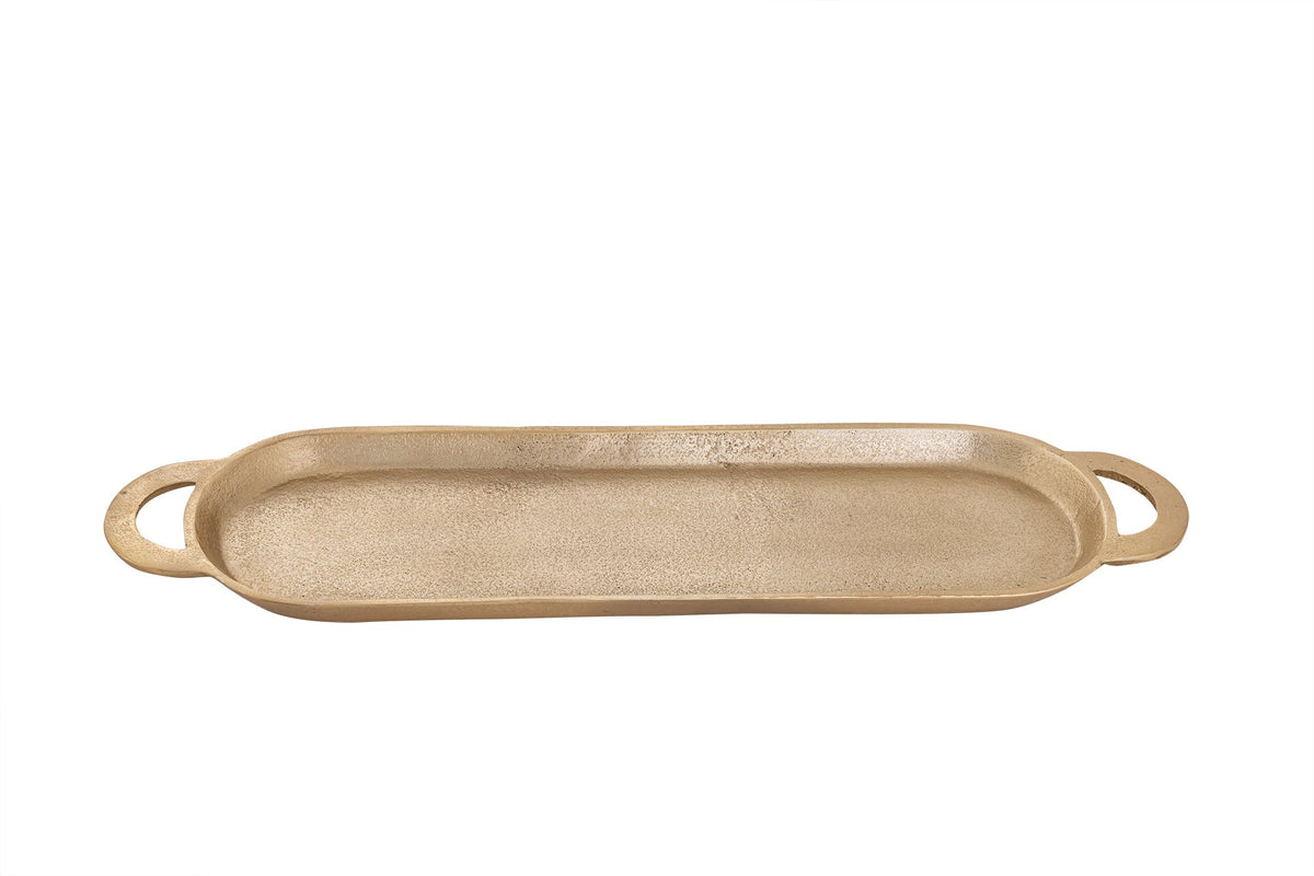Gold Oblong Serving Tray with Flat Handles