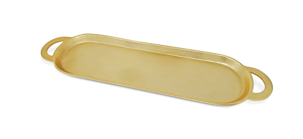 Gold Oblong Serving Tray with Flat Handles