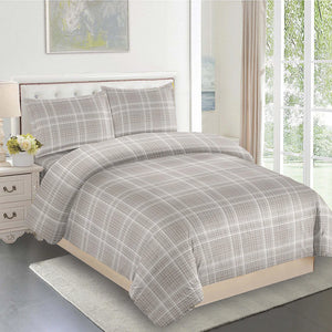 Taupe Plaid Duvet Cover Bedding Set