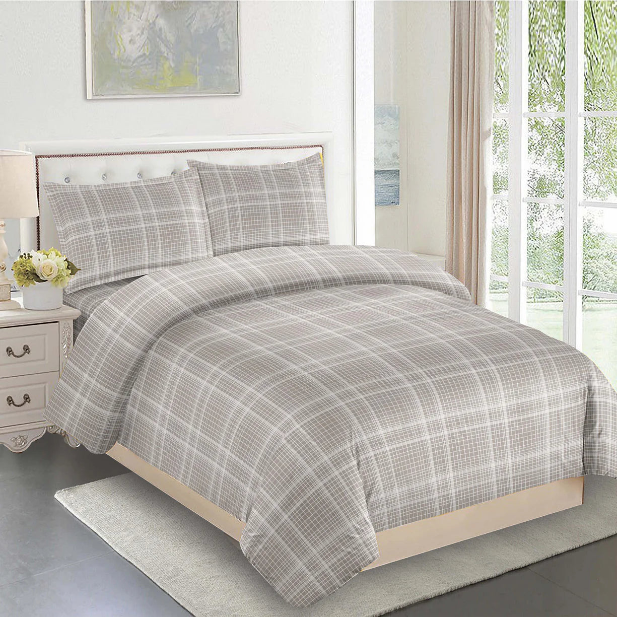 Taupe Plaid Duvet Cover Bedding Set
