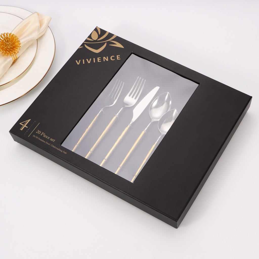 20 pc flatware set with Half Textured Handle