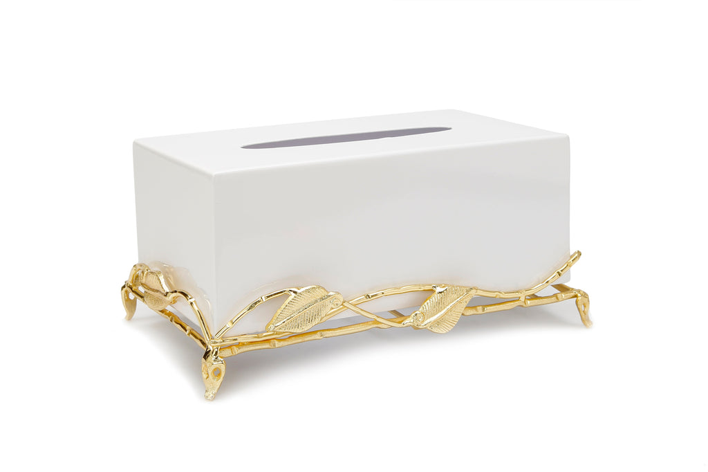White Tissue Box on Gold Leaf Design Base