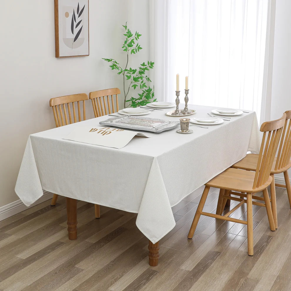 Velvet White Ribbed Tablecloth