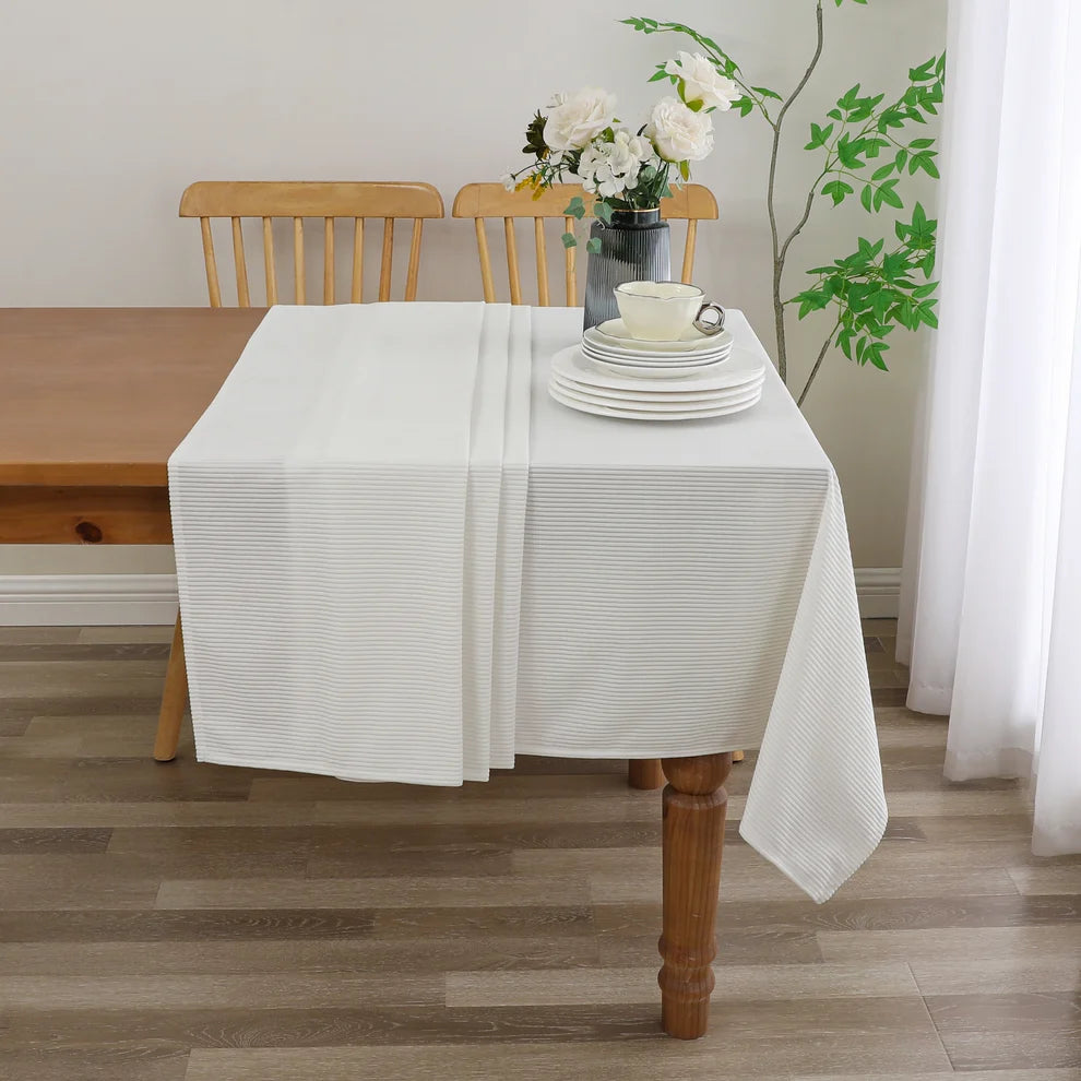 Velvet White Ribbed Tablecloth