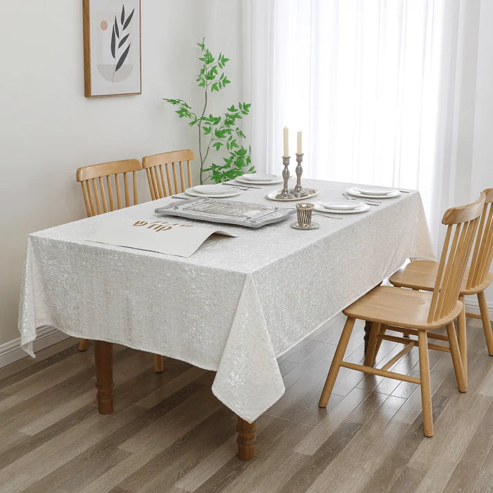 Velvet Patina Pearl White Tablecloth