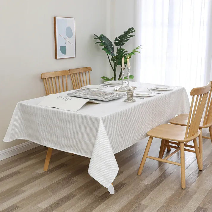 Jacquard Oceana Waves White Tablecloth