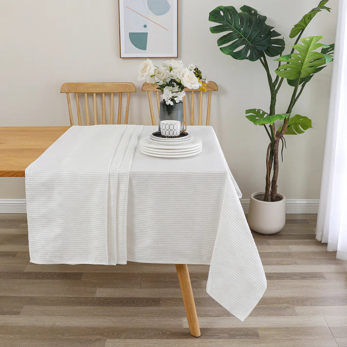 Jacquard Oceana Waves White Tablecloth