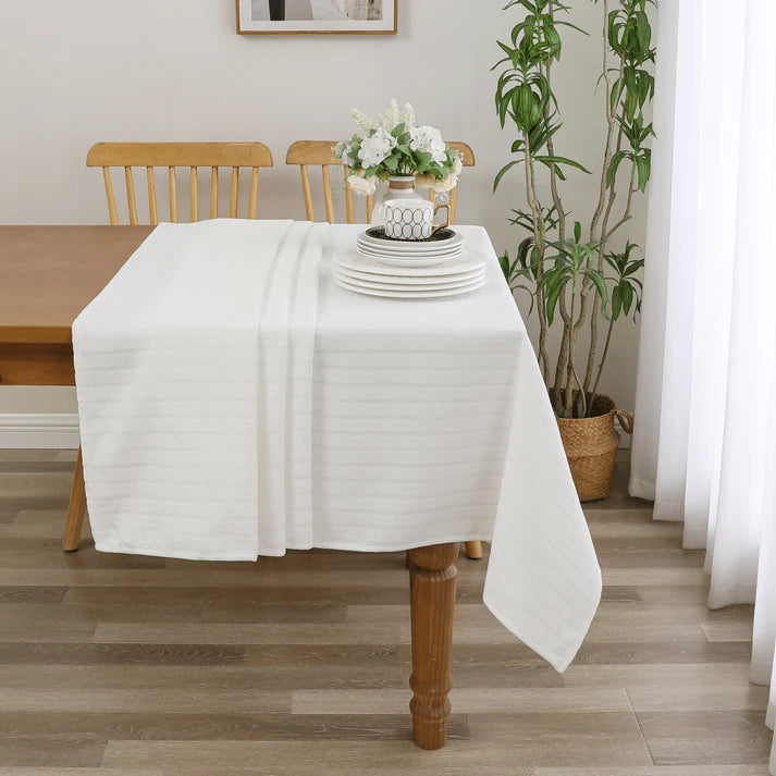 Chenille Caterpillar White Tablecloth