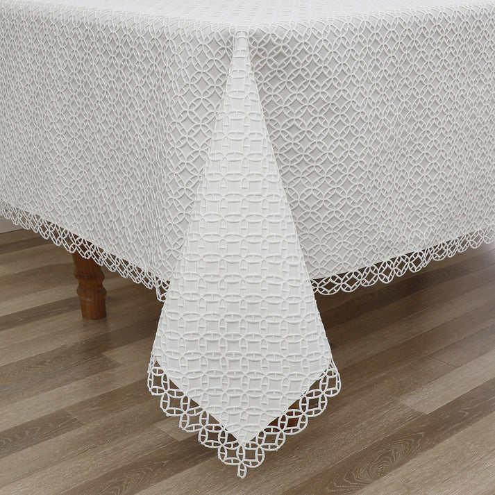 White Lace Mosaic Lined Tablecloth