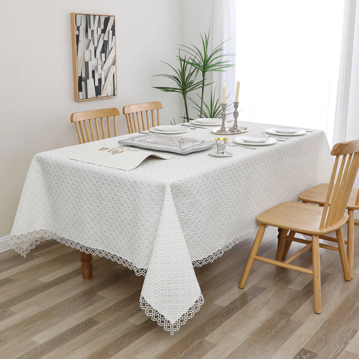 White Lace Mosaic Lined Tablecloth