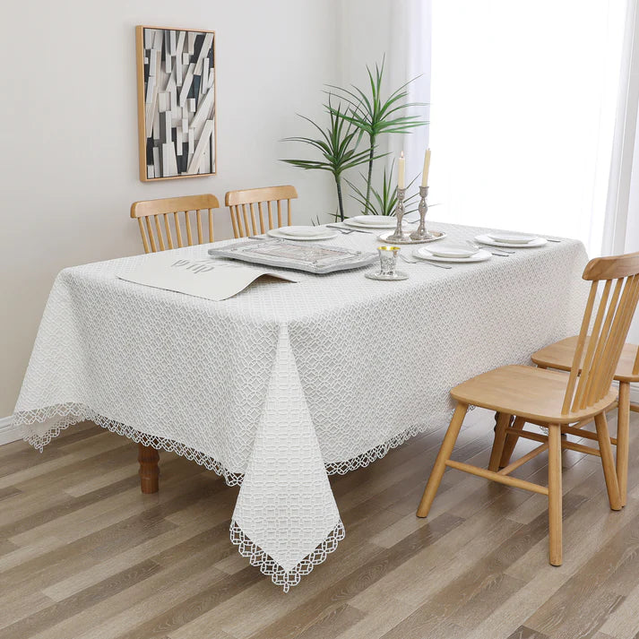 White Lace Mosaic Lined Tablecloth