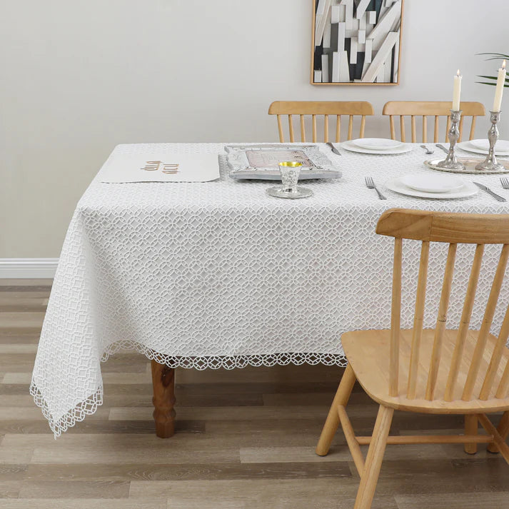 White Lace Mosaic Lined Tablecloth