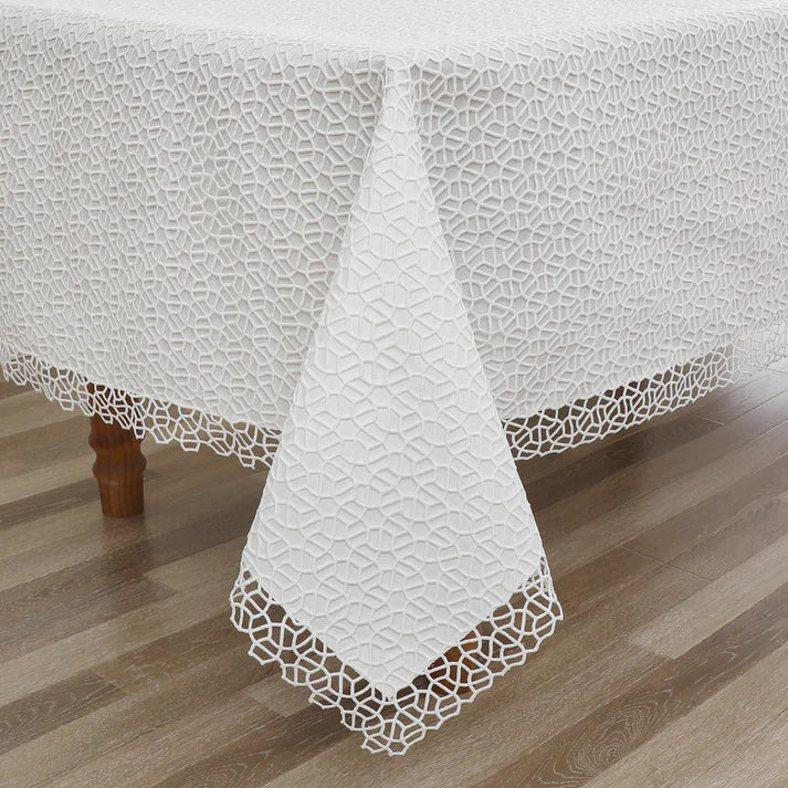 White Trellis Lined Tablecloth