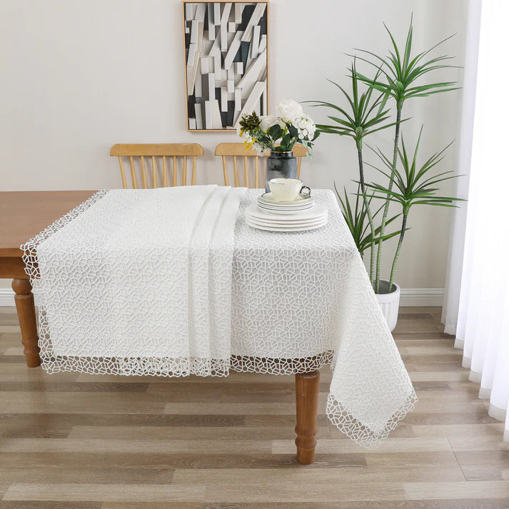White Trellis Lined Tablecloth