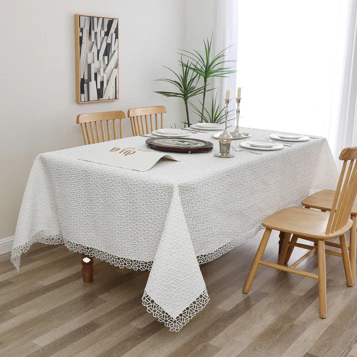 White Trellis Lined Tablecloth