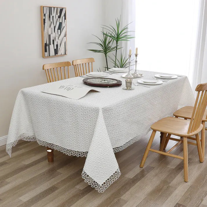 White Trellis Lined Tablecloth