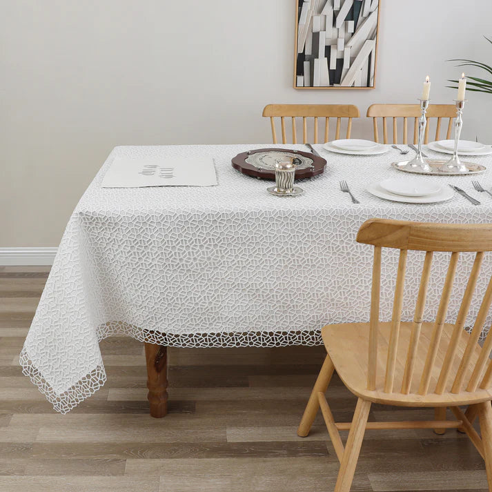 White Trellis Lined Tablecloth
