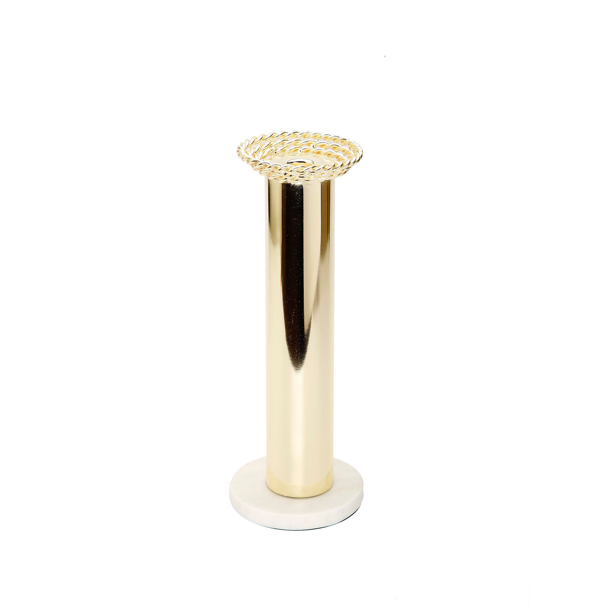 Gold Taper Candle Holder on Marble Base - 12.5"H