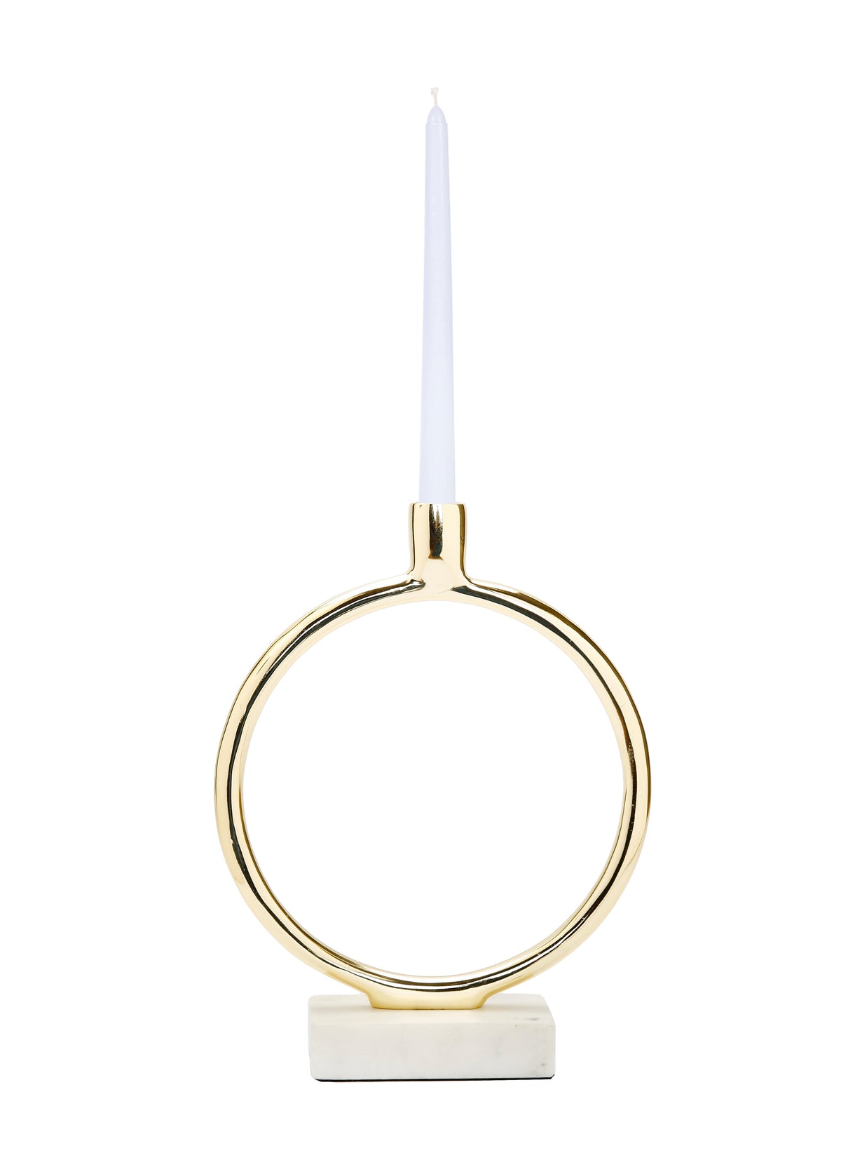 Gold Circular Taper Candle Holder on Marble Base - 11.75"H