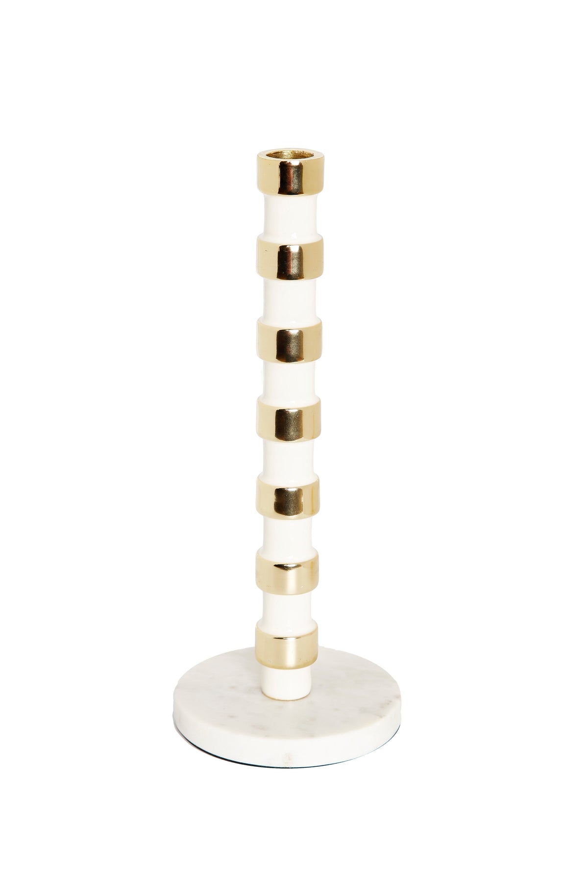 White and Gold Taper Candle Holder on Marble Base - 12"H