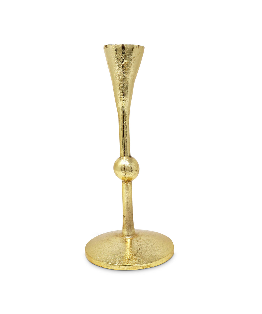 Set of 2 Gold Taper Candle Holders with Ball Design, 6.25"
