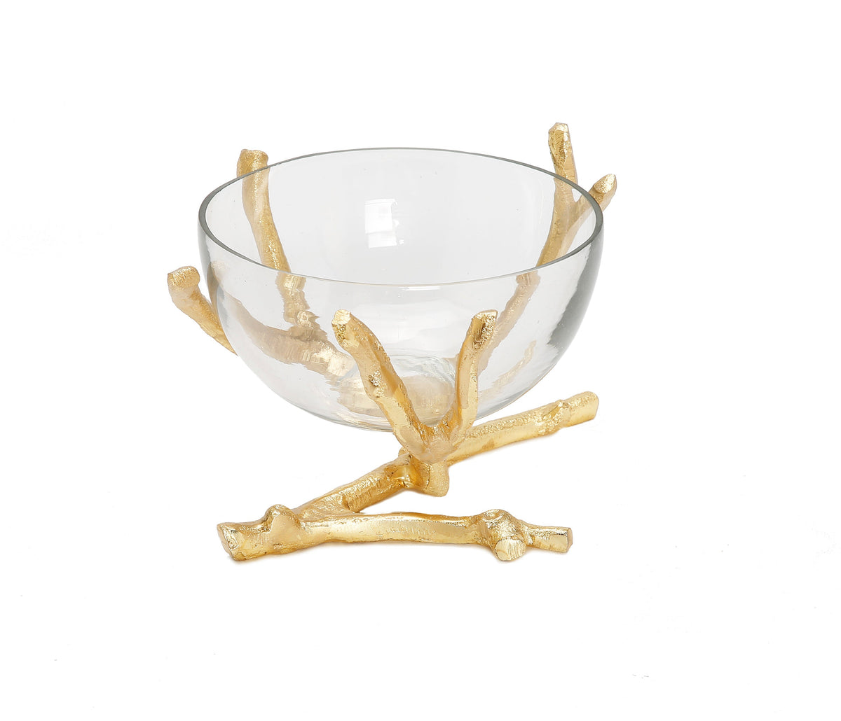 Glass Bowl with Gold Twig Base -8"D
