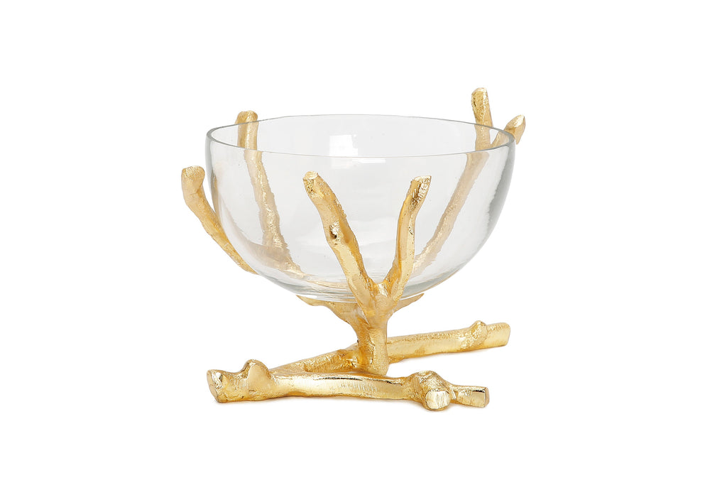 Glass Bowl with Gold Twig Base -8"D