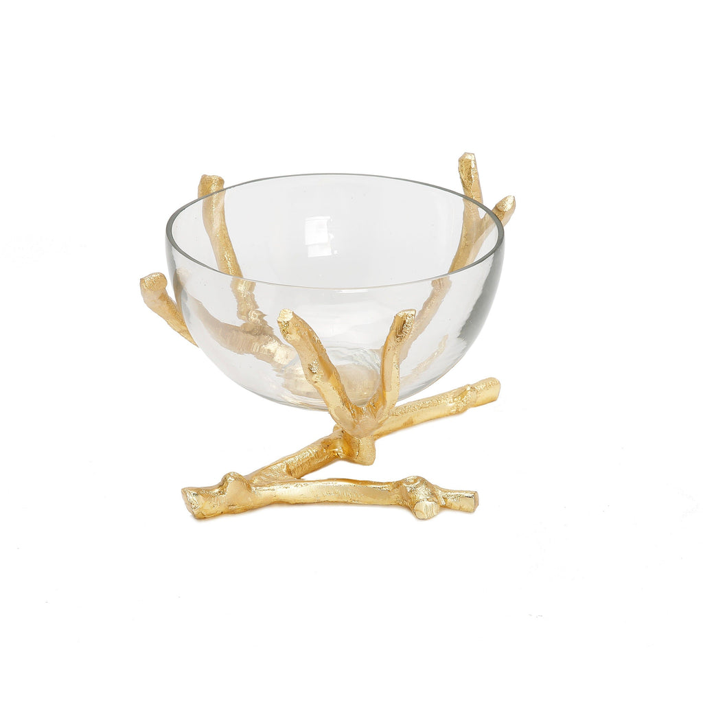 Glass Bowl with Gold Twig Base 6."D