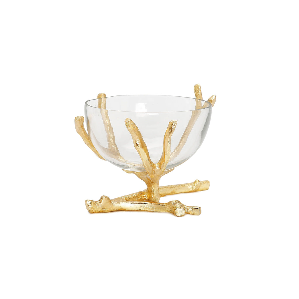 Glass Bowl with Gold Twig Base 6."D