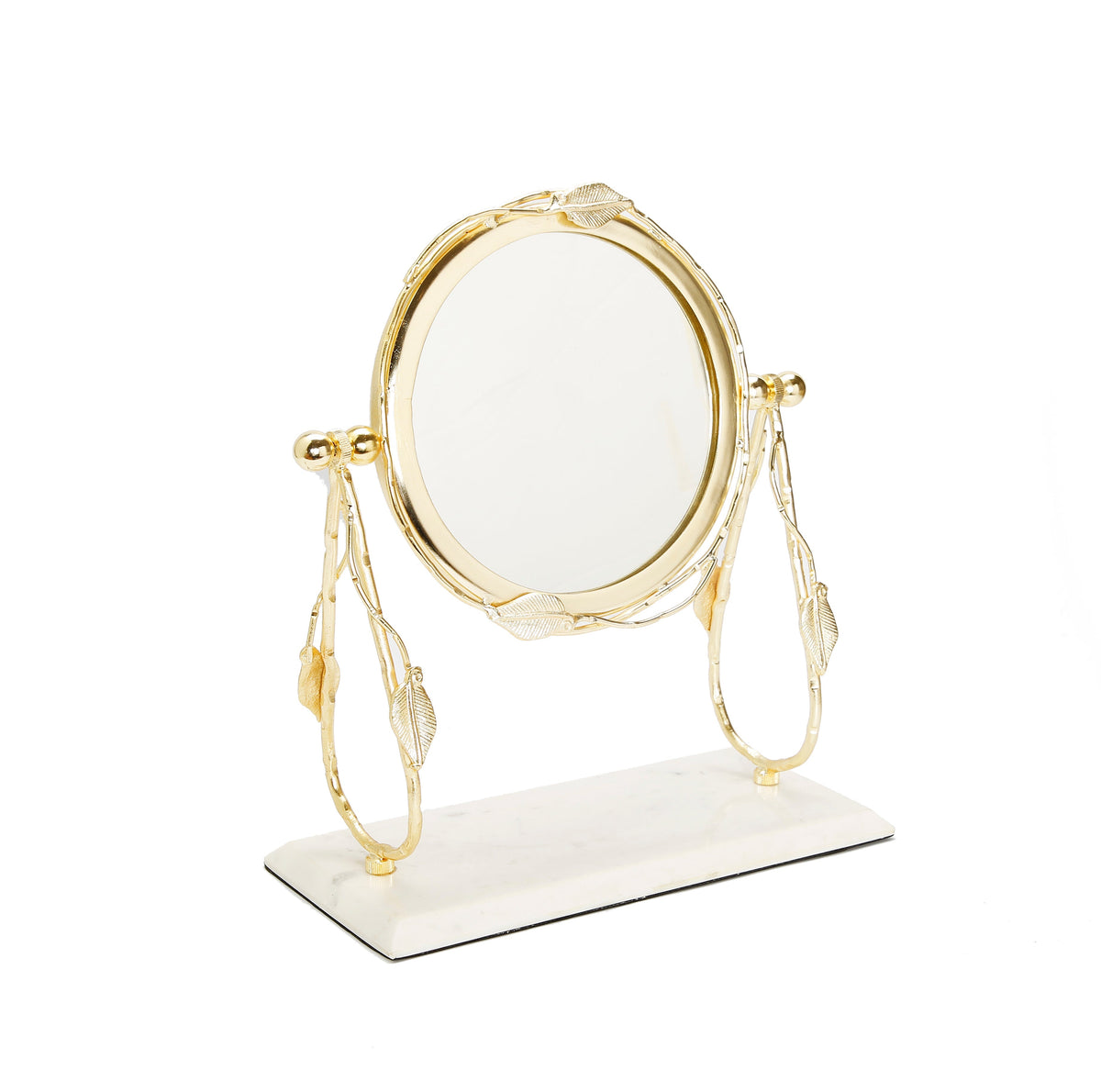 Table Mirror Gold leaf Border White Marble Base