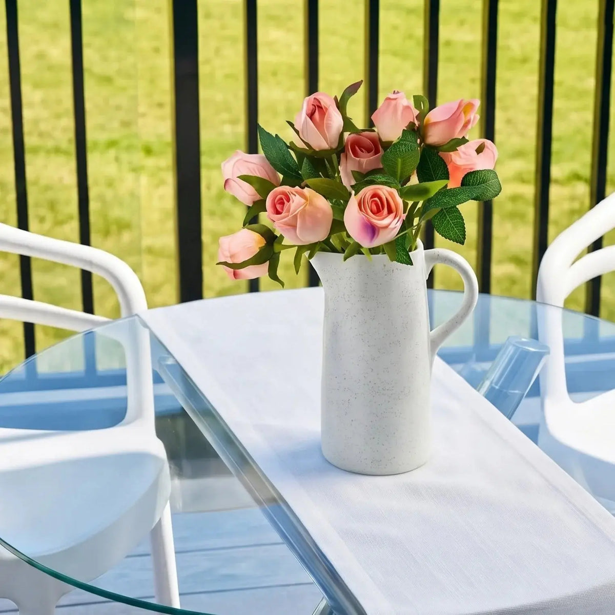 Rose Faux Floral Speckled Pitcher Vase | Luxury Decor