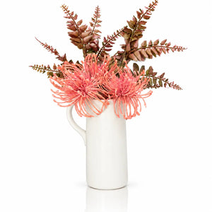 Coral Bloom Faux Floral Pitcher