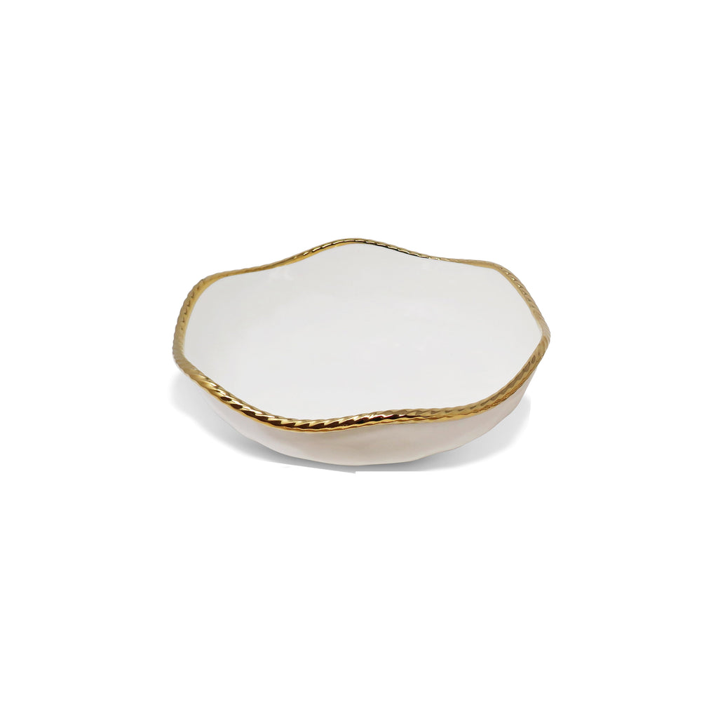 White Salad Bowl New Bone China with Gold Rope Edge