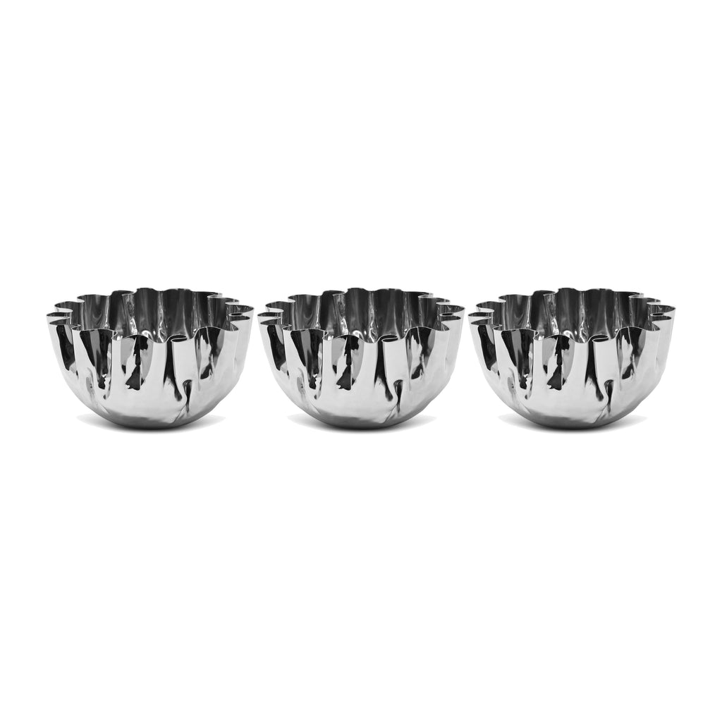 Set of 3 Stainless Steel Crushed Bowls, 4.75"D