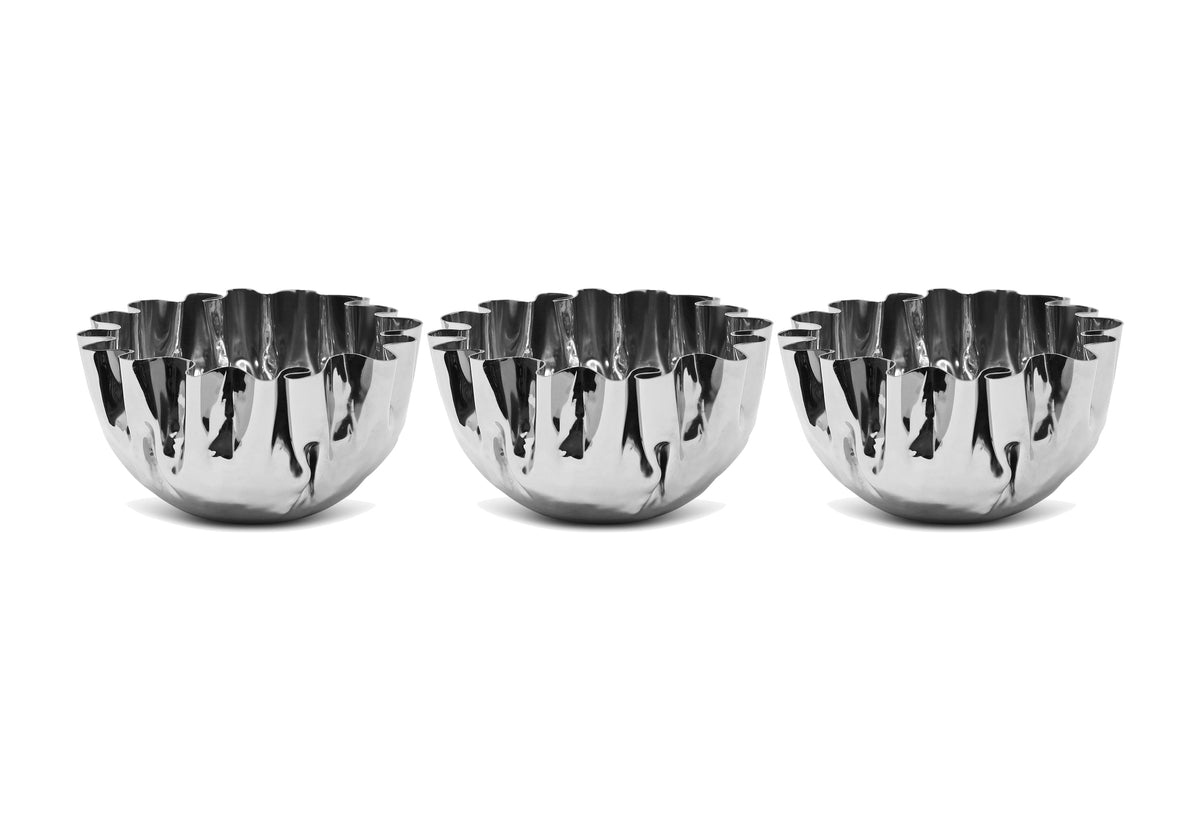 Set of 3 Stainless Steel Crushed Bowls, 4.75"D