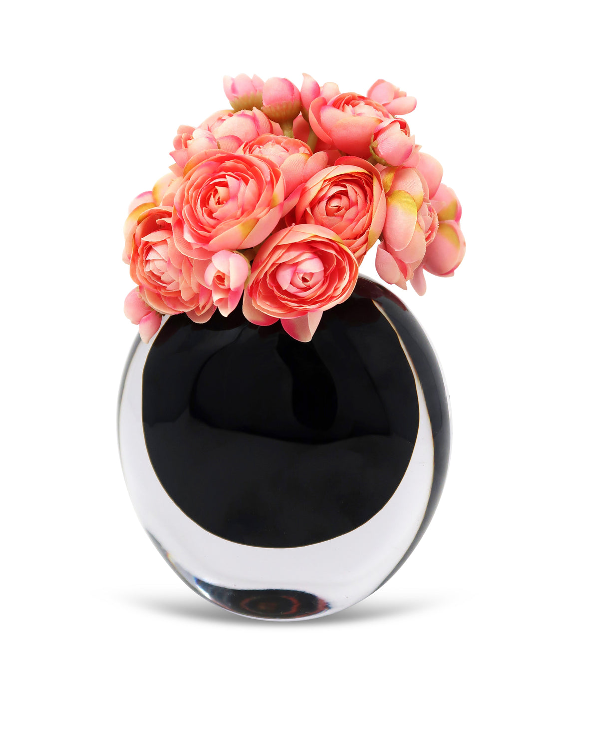 Double Wall Black Inlay Glass Vase with Pink Flowers