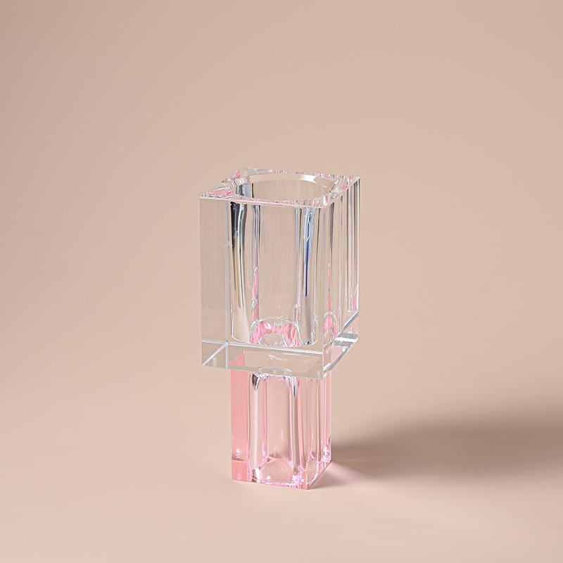 Crystal Square Vase with Colored Base